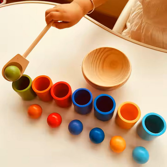 Montessori-Inspired Wooden Balls-in-Cups Sorter