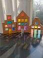 Dutch Wooden Houses with Lucite Cubes